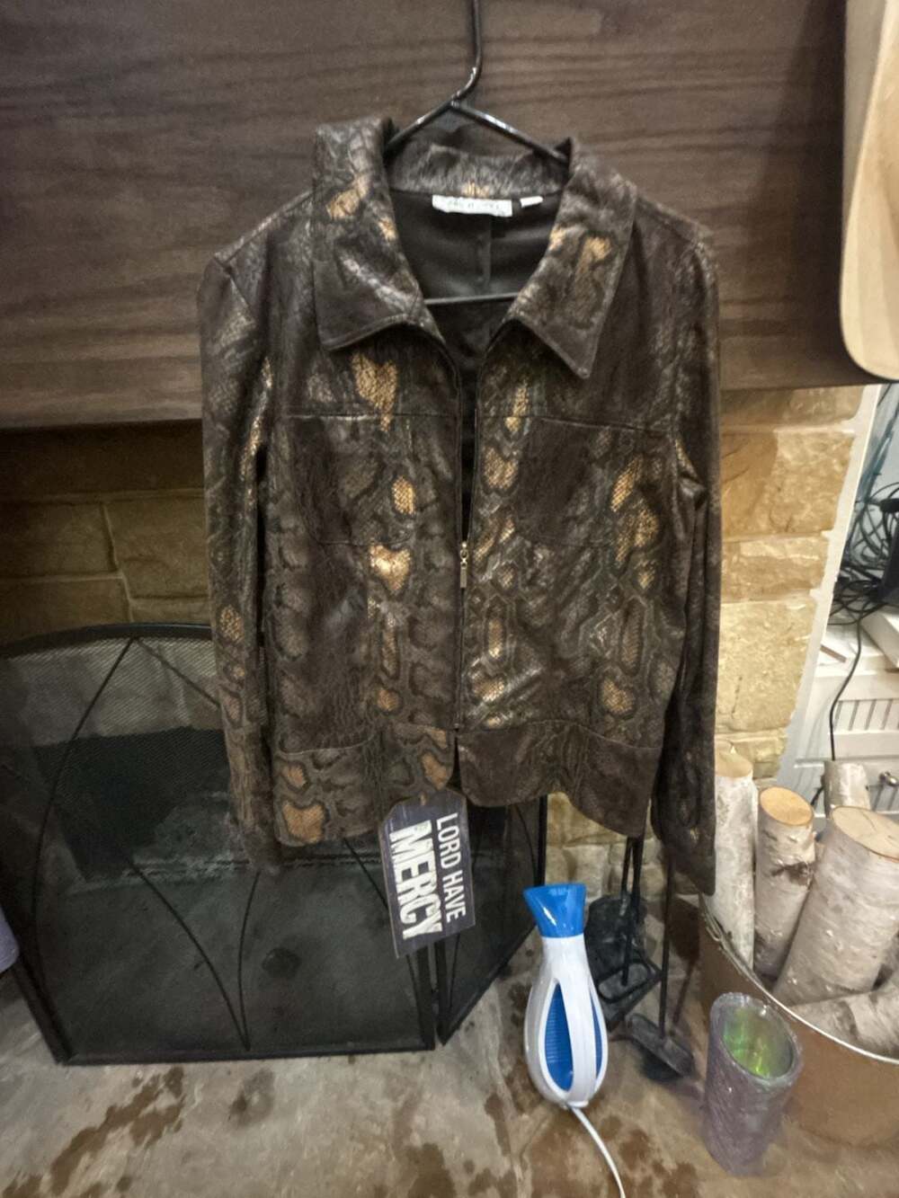 Birch Hill Women's Snakeskin Print Metallic Zip-Up Jacket